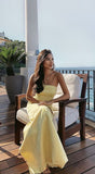 Simple Mermaid Strapless Yellow Prom Dresses 22th Birthday Outfit HZ1022