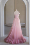 Princess A Line Pink Tulle Prom Dresses Long Evening Dress HZ1022