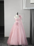 Ball Gown One Shoulder Pink Tulle Prom Dresses Evening Dress HZ1022