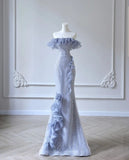 Mermaid Strapless Blue Sequin Prom Dresses Evening Dress HZ1022