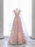 Fairy A line Sequin Pink Prom Dresses Evening Dress HZ1022