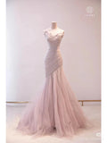 Fairy Mermaid Strapless Pink Prom Dresses Evening Dress HZ1022