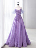 Fairy A Line Strapless Lilac Prom Dresses Evening Dress HZ1022