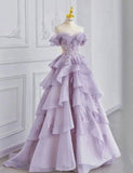 Fairy A Line Off The Shoulder Lilac Prom Dresses Evening Dress HZ1022