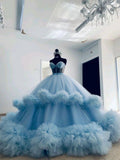 Ball Gown Strapless Blue Sweet 16 Dresses HZ1022