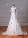Fairy A line White Floral Prom Dresses Evening Dress HZ1022