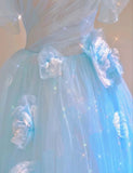 Fairy A line Blue Floral Prom Dresses Evening Dress HZ1022