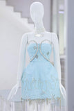 vintage a-line blue homecoming dress 18th birthday outfits HZ1022