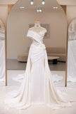 Vintage Mermaid Long White Satin Wedding Dresses HZ1022