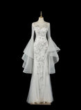 Vintage Mermaid Long Sleeves White Wedding Dresses HZ1022