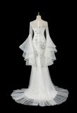 Vintage Mermaid Long Sleeves White Wedding Dresses HZ1022