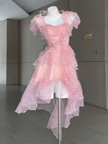 vintage high low pink homecoming dress 18th birthday outfits HZ1022