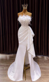 Vintage Mermaid Long Slit White Wedding Dresses HZ1022