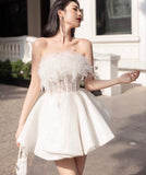 vintage a line white sequin homecoming dress 18th birthday outfits HZ1022