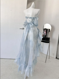 Sexy High Low Straps Blue Prom Dresses 21th Birthday Outfit HZ1022