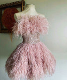 vintage a line pink homecoming dress feather 18th birthday outfits HZ1022