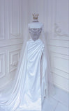 Vintage Mermaid Strapless Long Slit White Wedding Dresses HZ1022