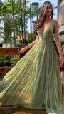 Sexy A Line Straps Sage Green Tulle Prom Dresses 21th Birthday Outfit HZ1022