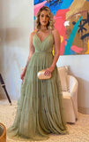 Sexy A Line Straps Sage Green Tulle Prom Dresses 21th Birthday Outfit HZ1022