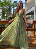 Sexy A Line Straps Sage Green Tulle Prom Dresses 21th Birthday Outfit HZ1022