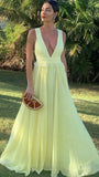 Sexy A Line Chiffon Yellow Prom Dresses 21th Birthday Outfit HZ1022