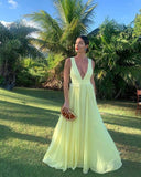 Sexy A Line Chiffon Yellow Prom Dresses 21th Birthday Outfit HZ1022