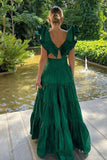 Sexy A Line Dark Green Satin Prom Dresses 21th Birthday Outfit HZ1022