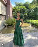 Sexy A Line Dark Green Satin Prom Dresses 21th Birthday Outfit HZ1022