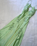 Sexy A Line Sage Green Satin Prom Dresses 21th Birthday Outfit HZ1022