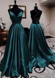 Sexy A Line Dark Green Satin Backless Prom Dresses 21th Birthday Outfit HZ1022