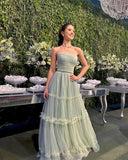 Elegant Long Mint Green Strapless Prom Dress 22th Birthday Outfits HZ1022