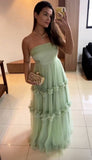 Elegant Long Mint Green Strapless Prom Dress 22th Birthday Outfits HZ1022