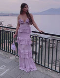 Elegant A line Long Lilac Chiffon Prom Dress 22th Birthday Outfits HZ1022