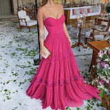 Elegant A line Long Tiered Hot Pink Lace Prom Dress 22th Birthday Outfits HZ1022