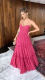 Elegant A line Long Tiered Hot Pink Lace Prom Dress 22th Birthday Outfits HZ1022