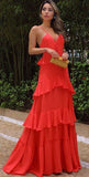 Elegant A line Long Tiered Chiffon Prom Dress 22th Birthday Outfits HZ1022