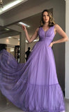 Elegant A line Lilac Long Chiffon Prom Dress 22th Birthday Outfits HZ1022