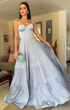 Elegant A line Long Light Sky Blue Prom Dress 22th Birthday Outfits HZ1022