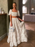 Elegant 2 Pieces Long White Prom Dress 22th Birthday Outfits HZ1022