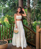 Elegant 2 Pieces Long White Lace Prom Dress 22th Birthday Outfits HZ1022