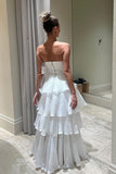 Elegant A line Long White Tiered Prom Dress 21th Birthday Outfits HZ1022