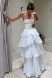 Elegant A line Long White Tiered Prom Dress 21th Birthday Outfits HZ1022