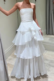 Elegant A line Long White Tiered Prom Dress 21th Birthday Outfits HZ1022