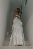 Elegant 2 Pieces Strapless Long White Tiered Prom Dress 21th Birthday Outfits HZ1022