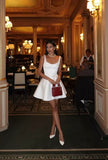 cute a line white straps homecoming dress 18th birthday outfits HZ1022