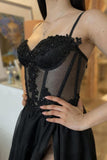 Sexy A line Long Black Tulle Prom Dress 21th Birthday Outfits HZ1022