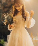 Champagne Tulle Off Shoulder Long Prom Dress 21th Birthday Outfits HZ1022