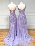 Simple Long Purple Lace Prom Dresses Evening Dress HZ1022