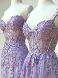 Simple Long Purple Lace Prom Dresses Evening Dress HZ1022