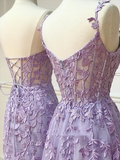 Simple Long Purple Lace Prom Dresses Evening Dress HZ1022